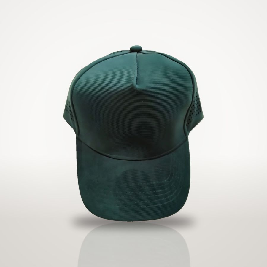 Bottle Green 5-panel vented cap, front view