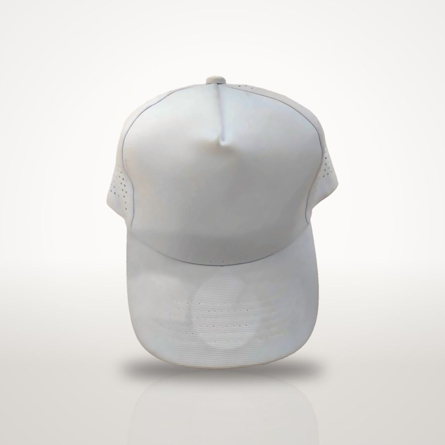 White 5-panel vented cap, front view