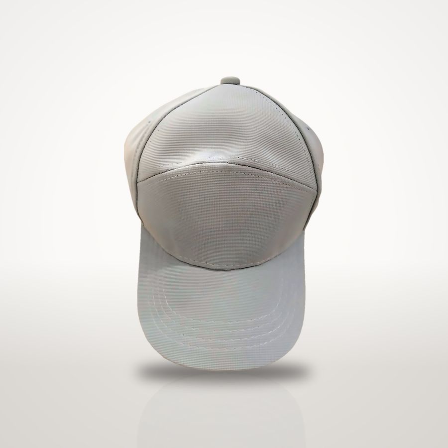 Grey 7-panel cap, front view