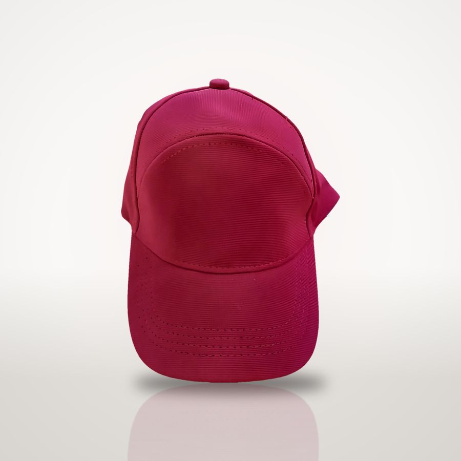 Red 7-panel cap, front view