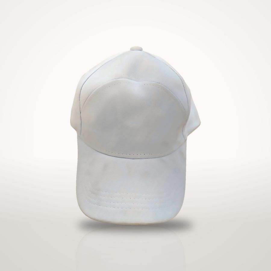 White 7-panel cap, front view