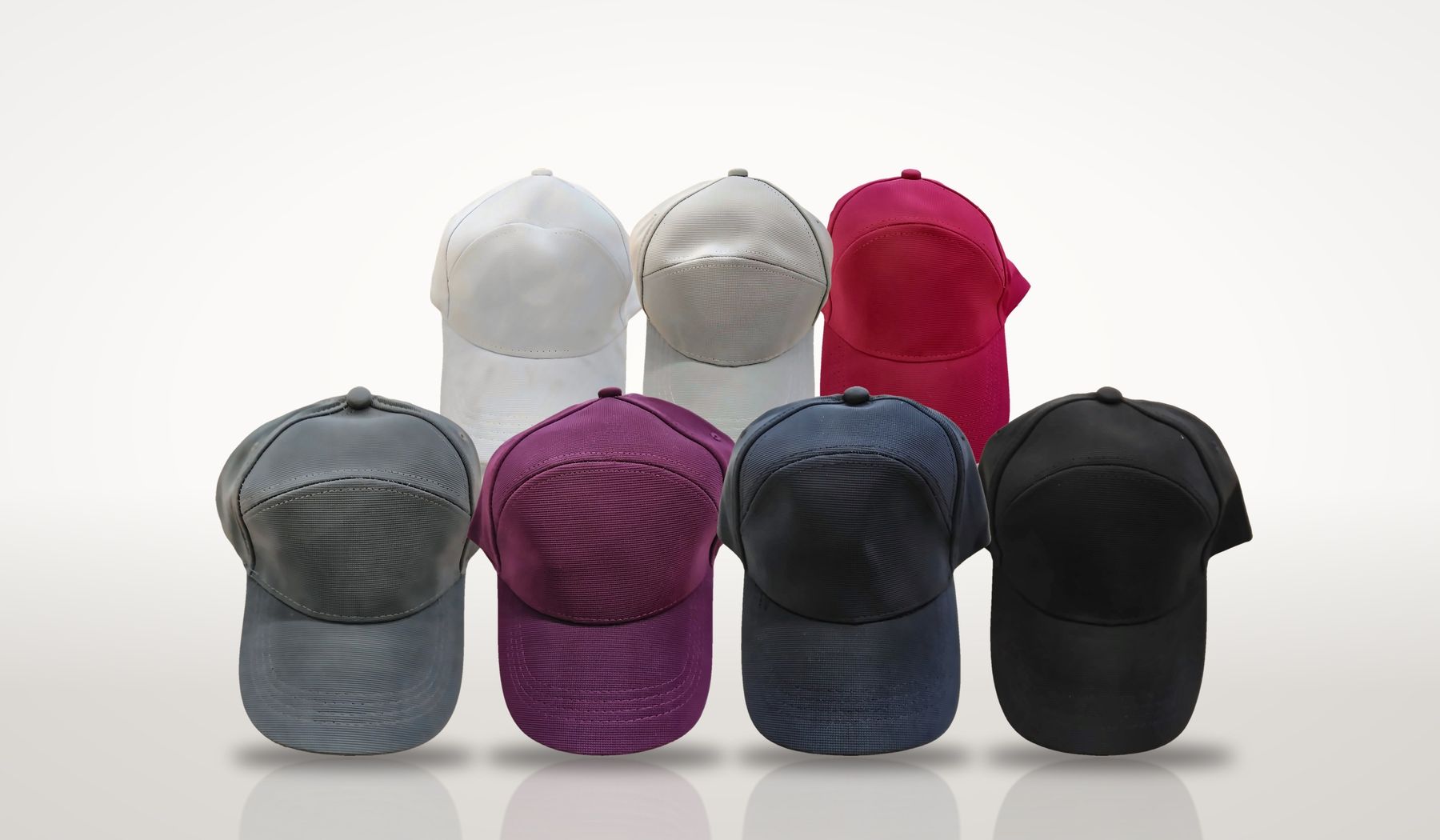 7-panel caps in 10 colours