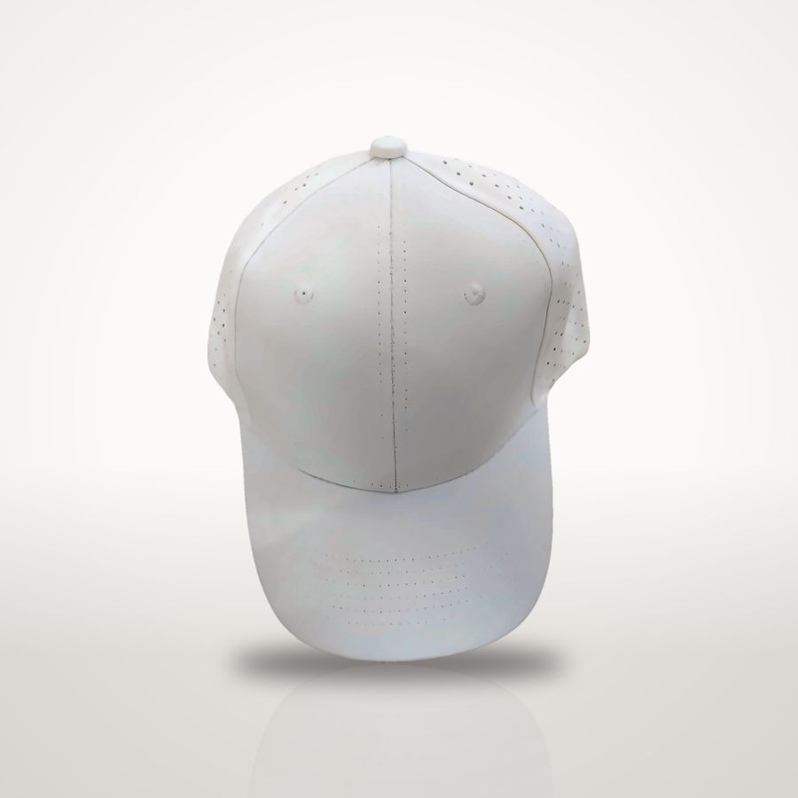 White perforated cap, front view