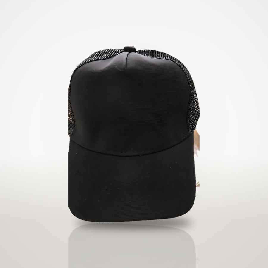 Black trucker cap, front view