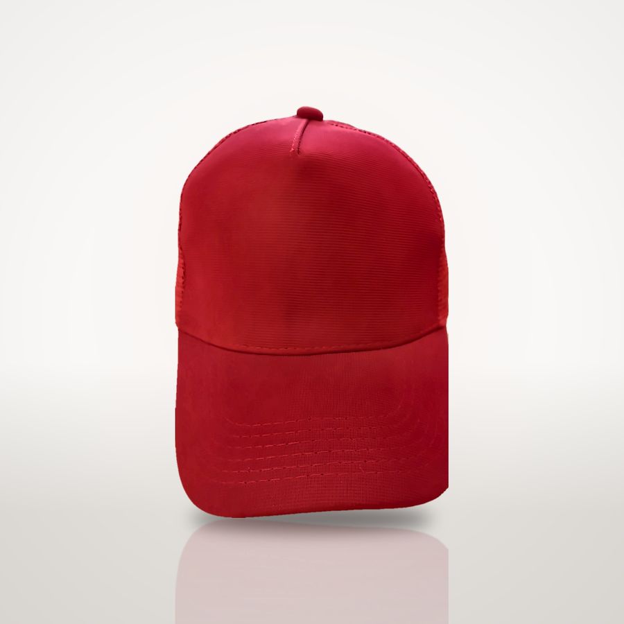 Red trucker cap, front view