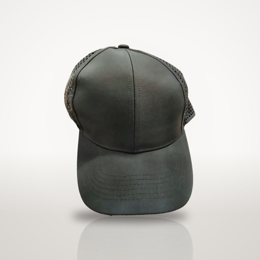 Olive 6-panel vented cap, front view