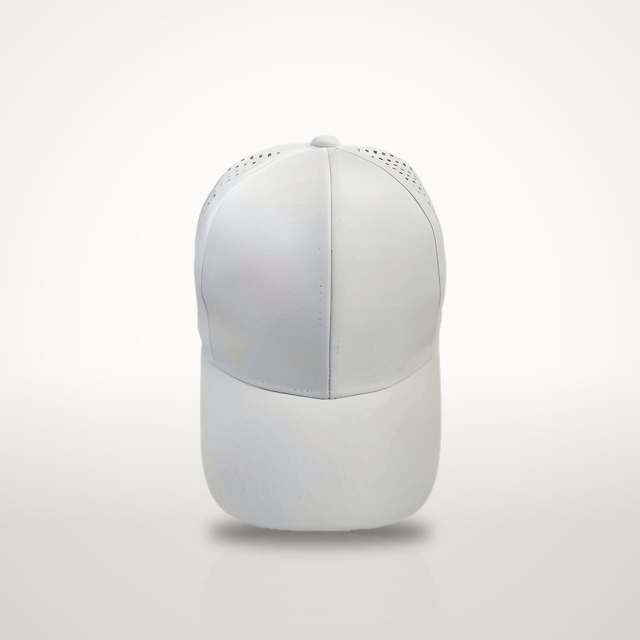 White 6-panel vented cap, front view